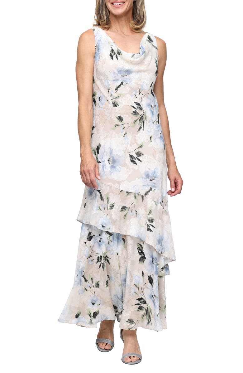 Alex Evenings Floral Print Chiffon Cocktail Dress, Main, color, Taupe Multi