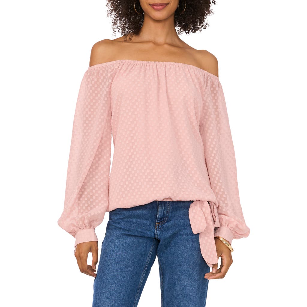 VINCE CAMUTO VINCE CAMUTO OFF THE SHOULDER TIE HEM CLIP SQUARE TOP