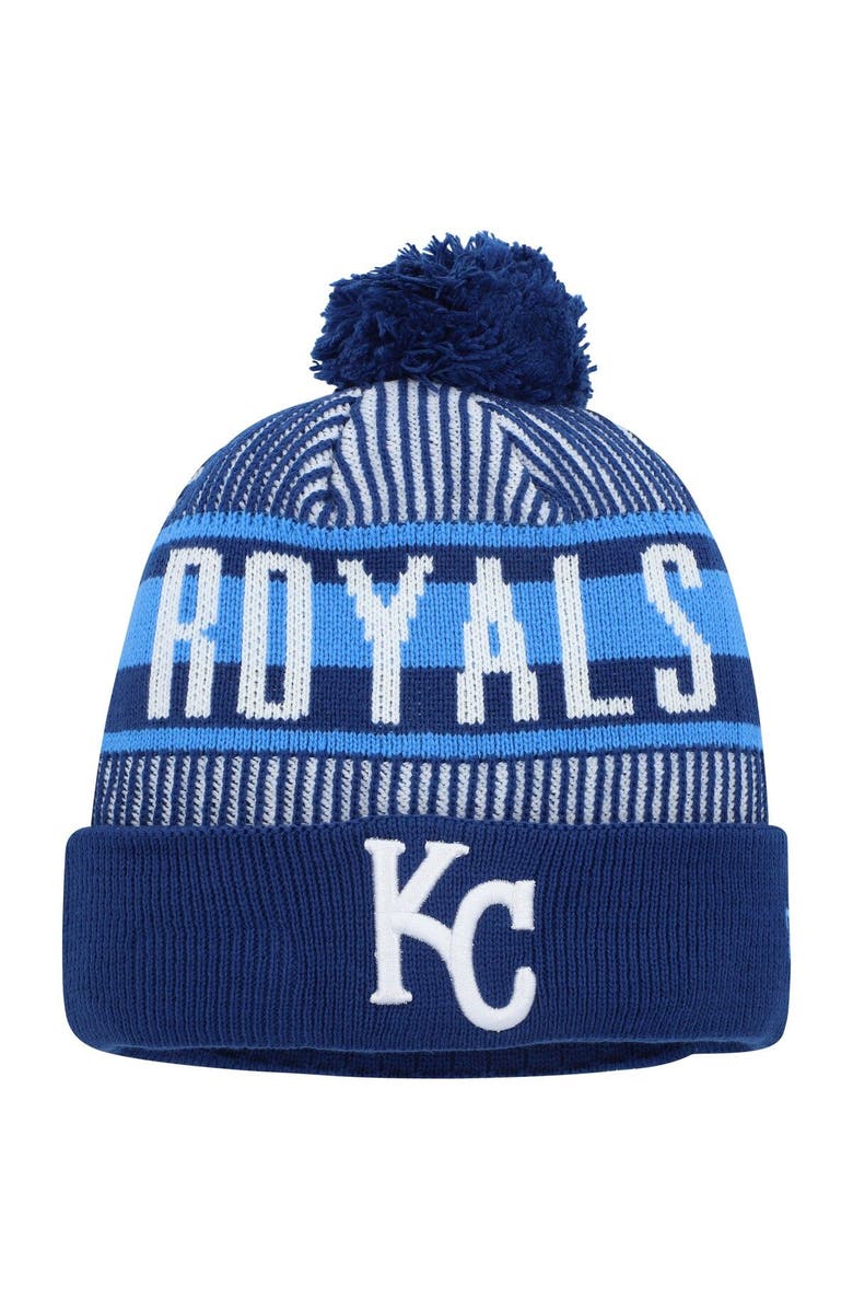 New Era Men's New Era Royal Kansas City Royals Striped Cuffed Knit Hat with Pom, Main, color, 