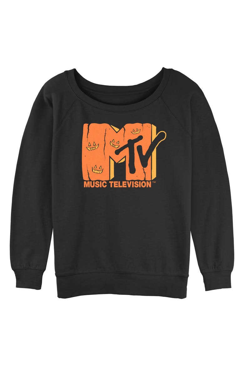 Juniors MTV Jack-o'-lantern Logo Sweatshirt, Main, color, Black