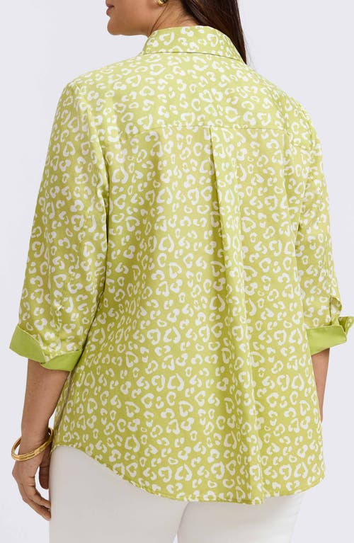 FOXCROFT FOXCROFT MARGIE LEOPARD PRINT THREE-QUARTER SLEEVE COTTON BUTTON-UP SHIRT 