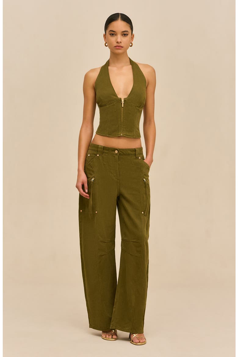 Davey Zip Front Twill Halter Top, Alternate, color, ROSEMARY