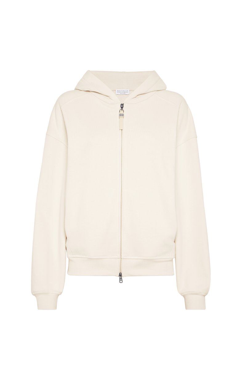 Brunello Cucinelli Smooth cotton French terry sweatshirt, Main, color, Milk