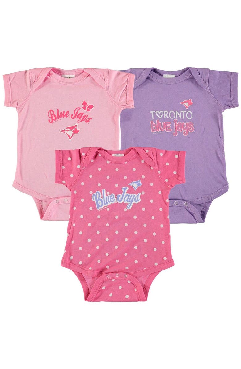 SOFT AS A GRAPE Girls Infant Soft as a Grape Pink/Purple Toronto Blue Jays 3-Pack Rookie Bodysuit Set, Alternate, color, 