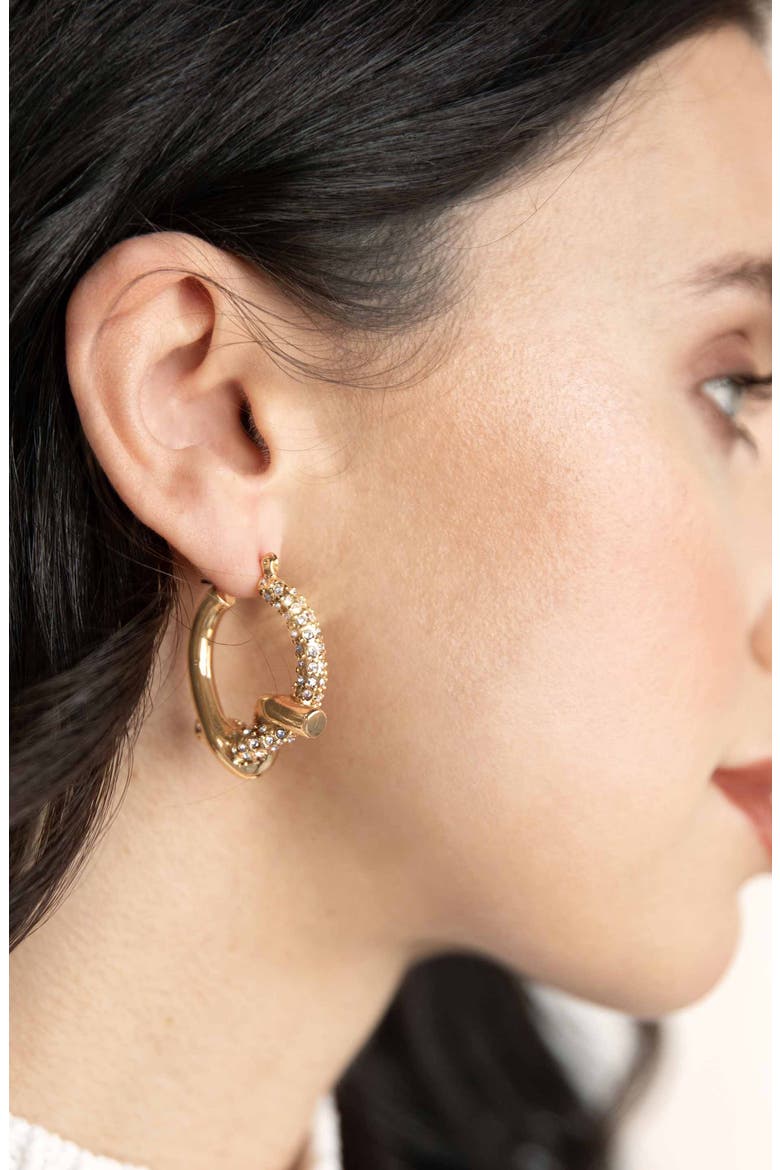 Crystal Knot Hoop Earrings, Alternate, color, GOLD