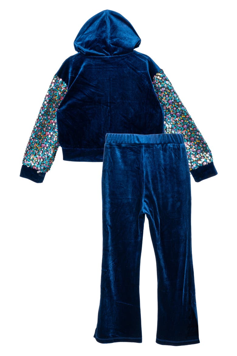 Kids' Sequin Velour Zip Hoodie & Sweatpants Set, Alternate, color, NAVY