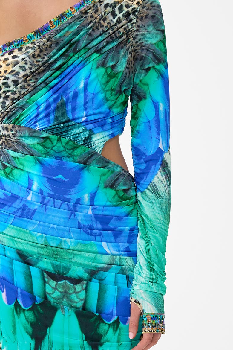 One Shoulder Jersey Cut Out Dress, Alternate, color, Jungle Flight