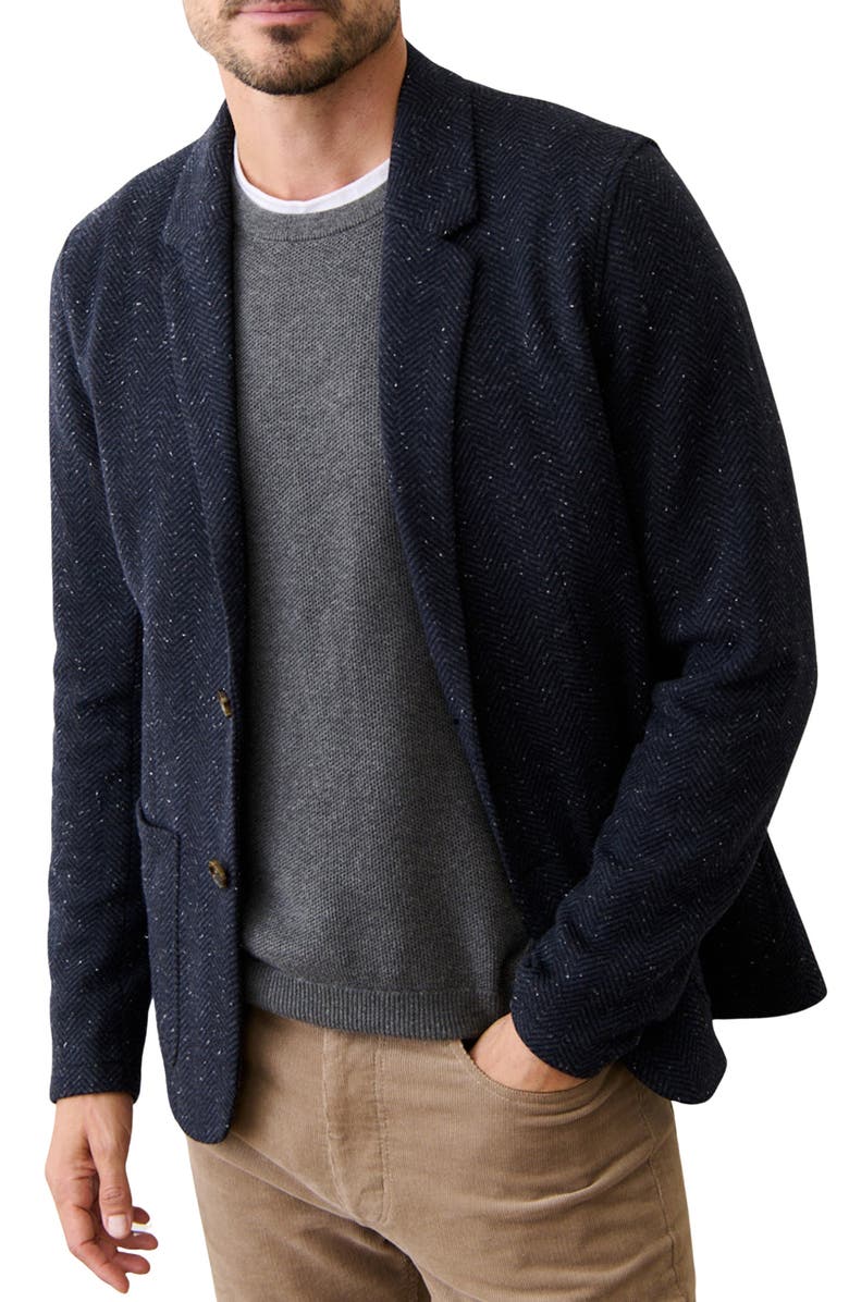 Marine Layer Pacifica Neppy Navy Stretch Herringbone Blazer, Main, color, Dark Herringbone