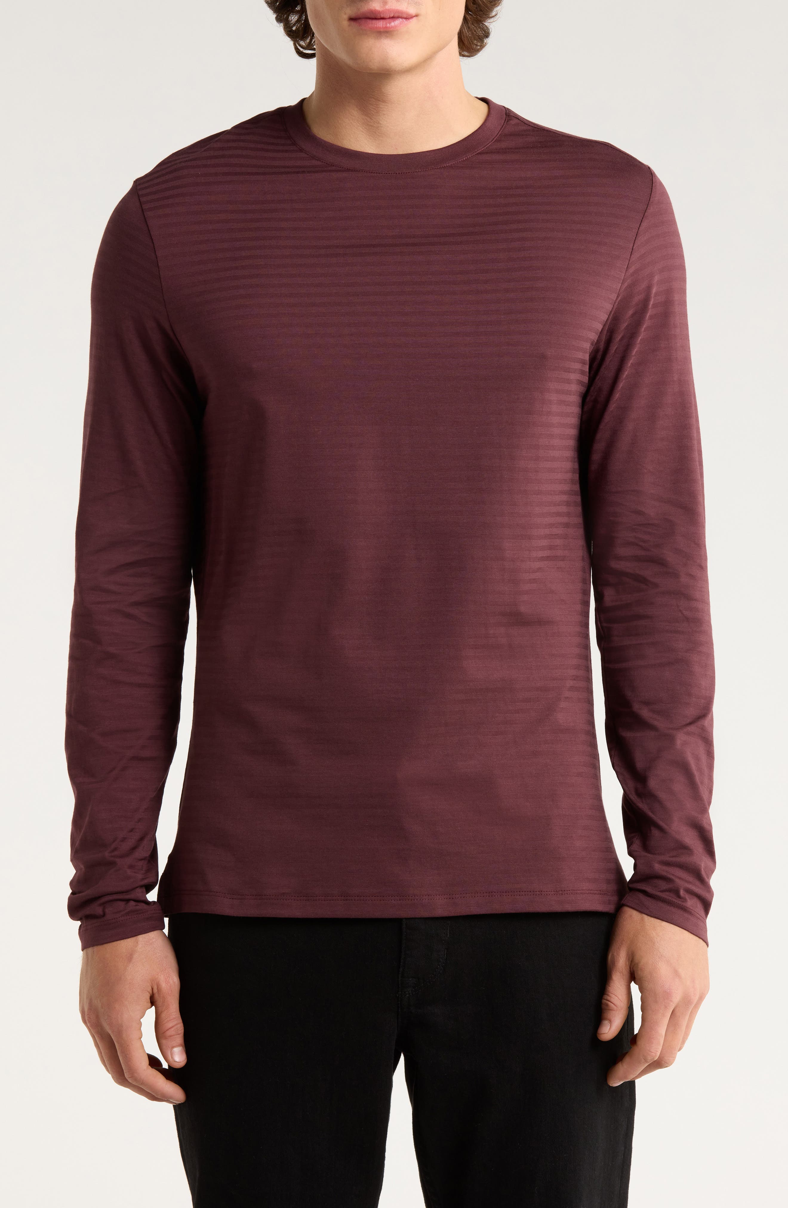 Robert Barakett Christopher Long Sleeve Pima Cotton T-Shirt in Deep Bordeaux 