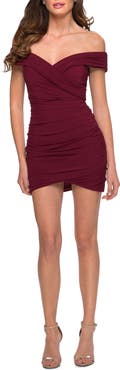 La Femme Short Off The Shoulder Jersey Homecoming Dress