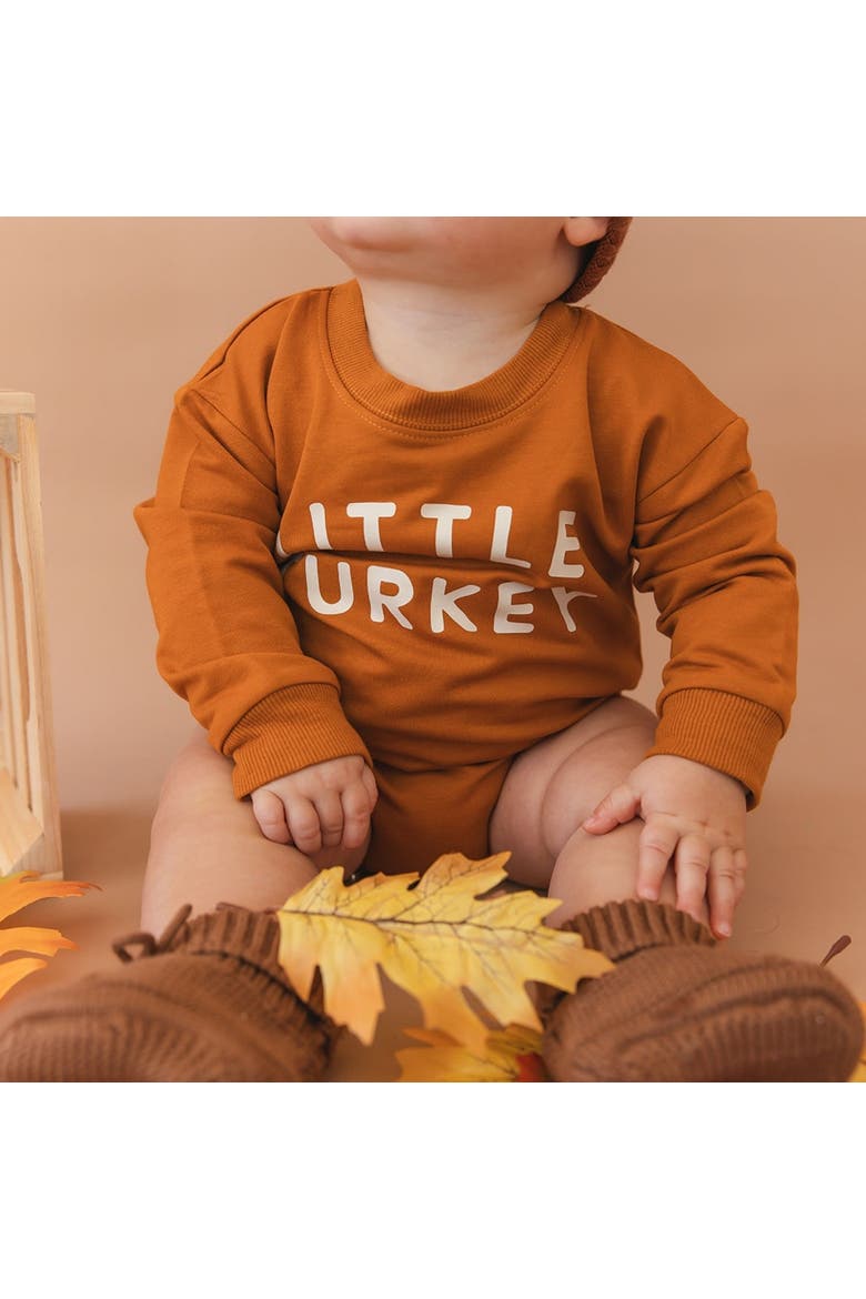 Little Turkey Thanksgiving Long Sleeve Romper, Alternate, color, Burnt Orange