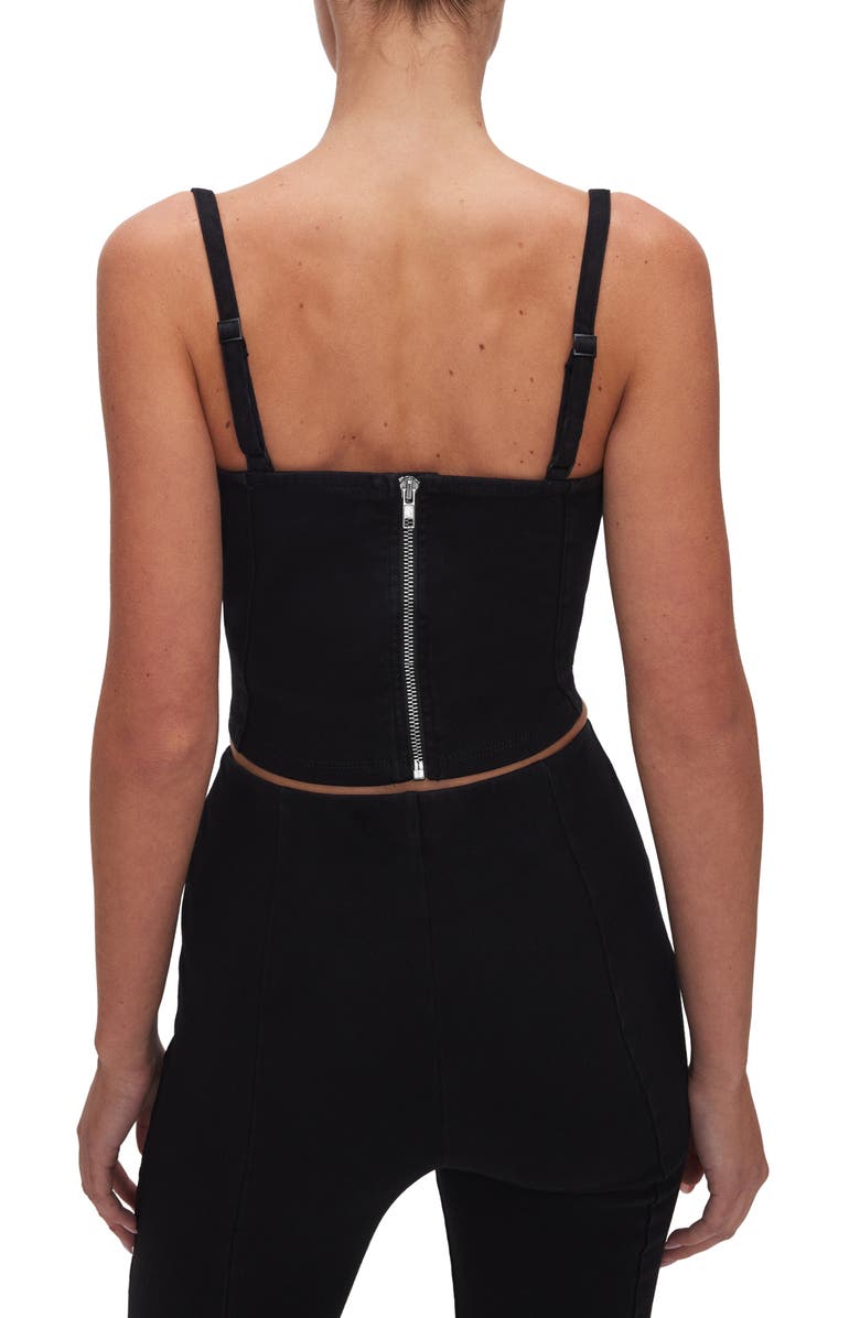 Good American Sculpt Bustier Stretch Denim Crop Top, Alternate, color, Black001