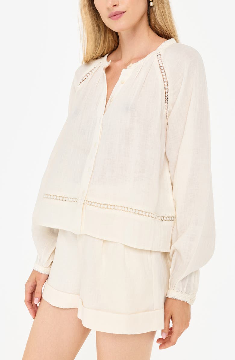 CAMI NYC Sorrento Embroidery Detail Cotton Button-Up Shirt, Alternate, color, Macadamia