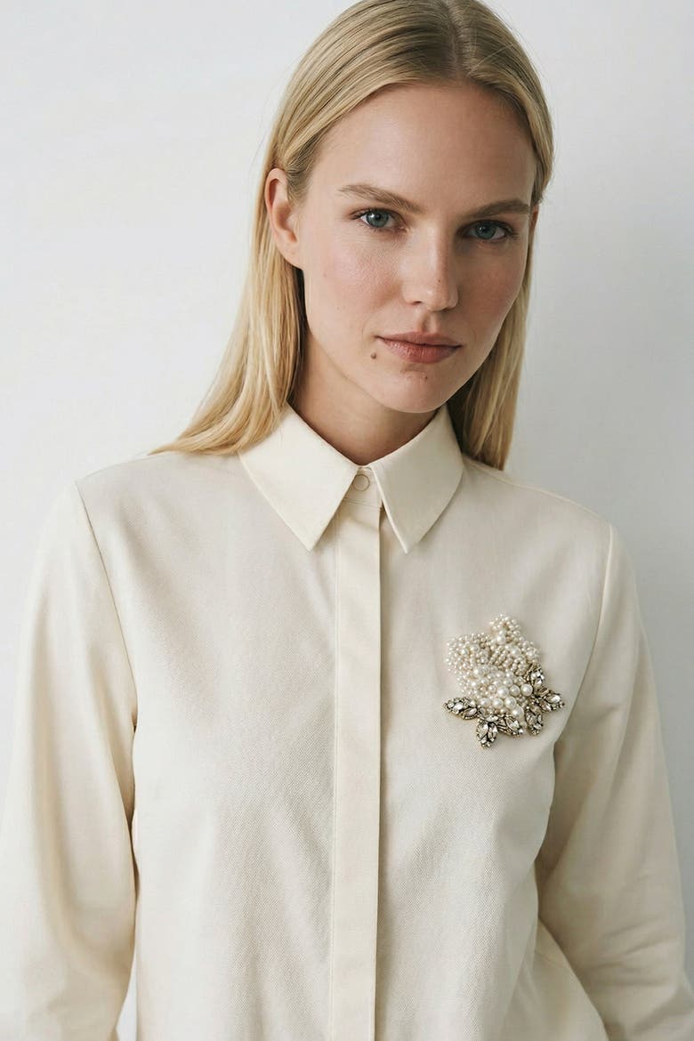 Hallie Embroidered Cotton Shirt, Alternate, color, LIGHT YELLOW