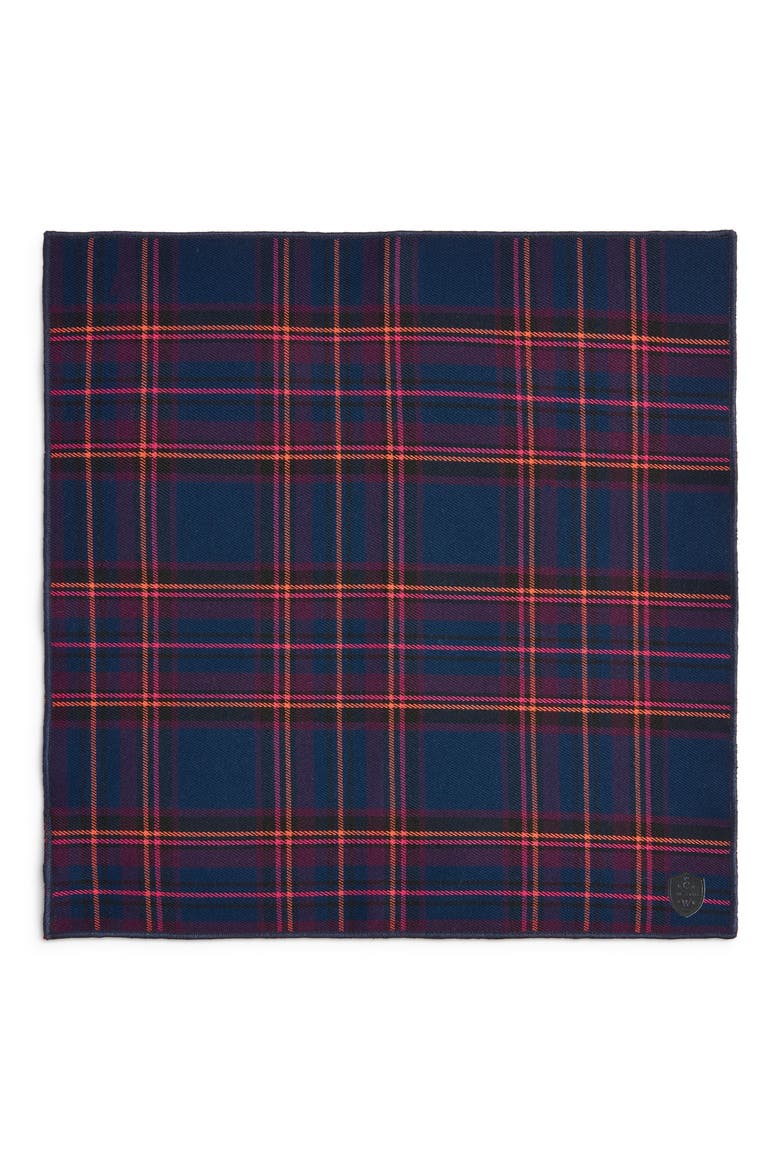 Navy & Fuchsia Plaid Wool Pocket Square, Alternate, color, NAVY