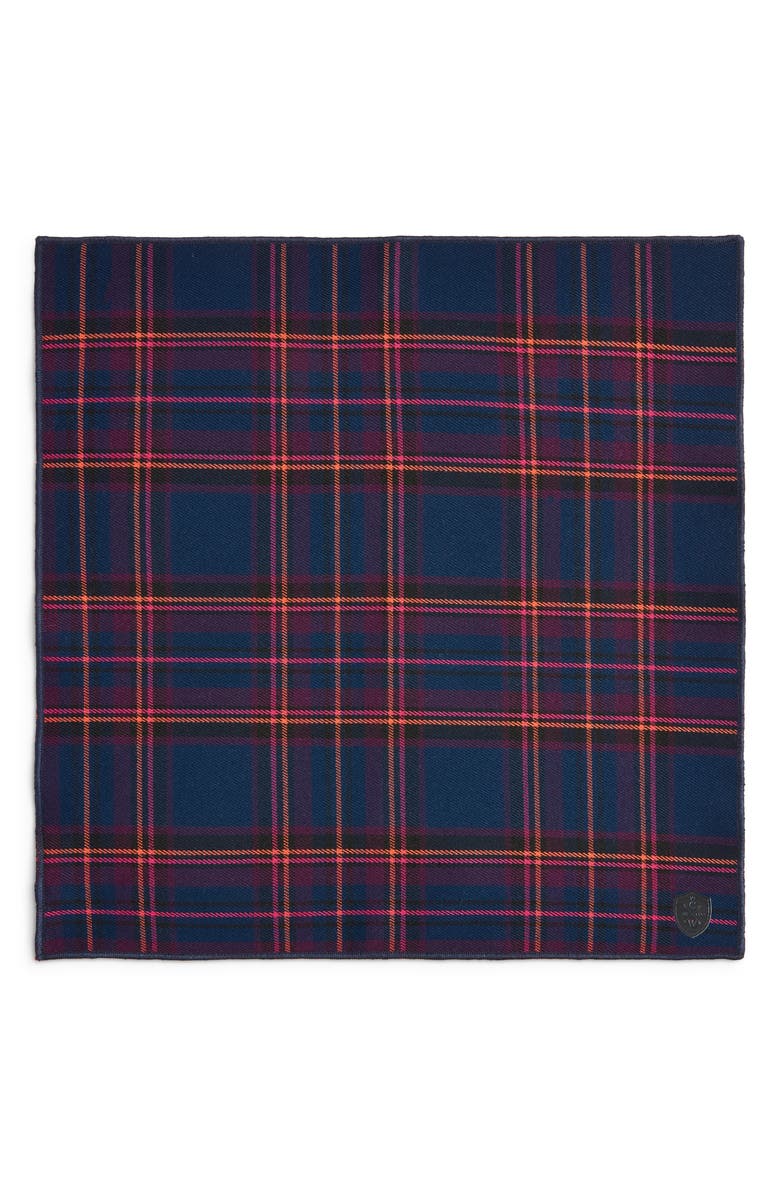 CLIFTON WILSON Navy & Fuchsia Plaid Wool Pocket Square, Alternate, color, Navy