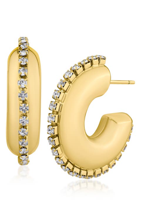 Round Pav2 Cubic Zirconia Trim Chunky Hoop Earrings