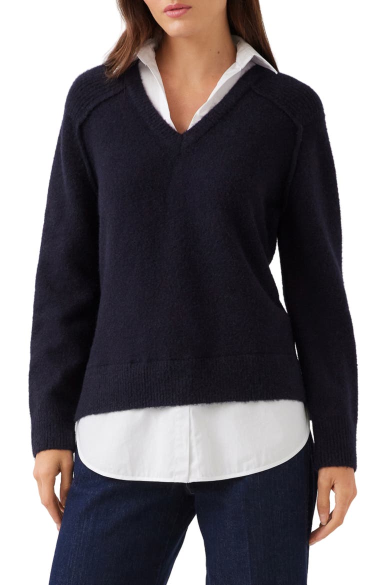 Layered V-Neck Sweater, Main, color, NAVY