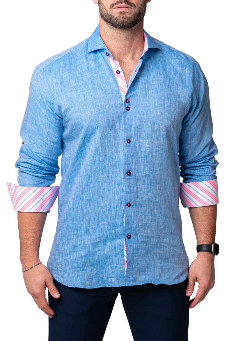 Einstein Lenny Blue Stretch Button-Up Shirt, Alternate, color, BLUE