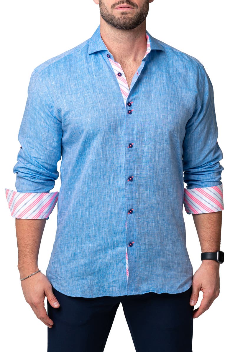 Maceoo Einstein Lenny Blue Stretch Button-Up Shirt, Alternate, color,