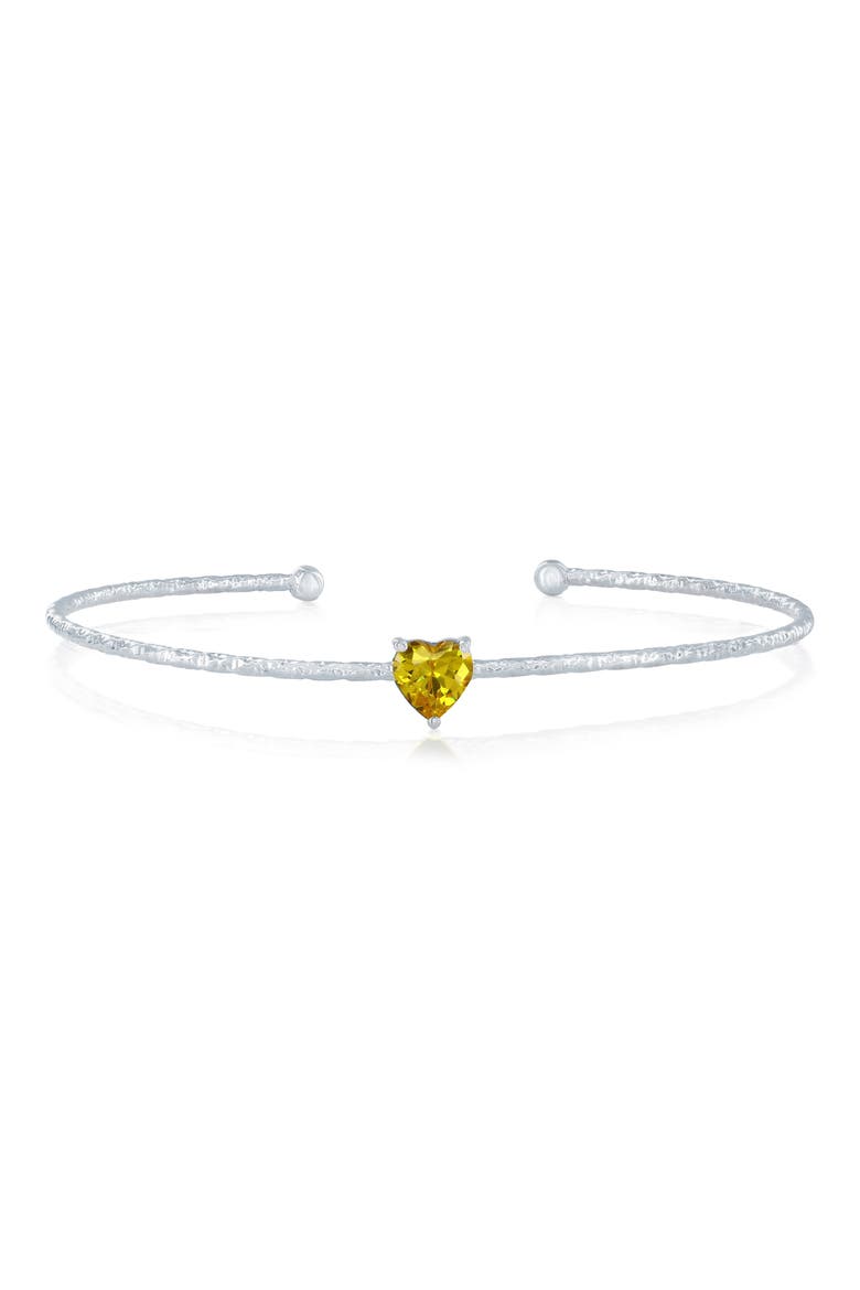 Birthstone Cubic Zirconia Heart Open Cuff Bracelet, Main, color, CITRINE