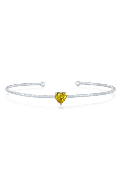 Birthstone Cubic Zirconia Heart Open Cuff Bracelet