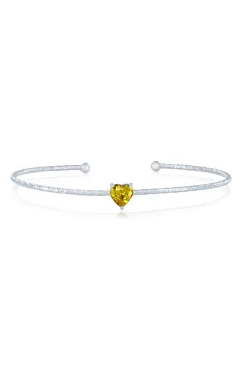 Simona Birthstone Cubic Zirconia Heart Open Cuff Bracelet In Yellow