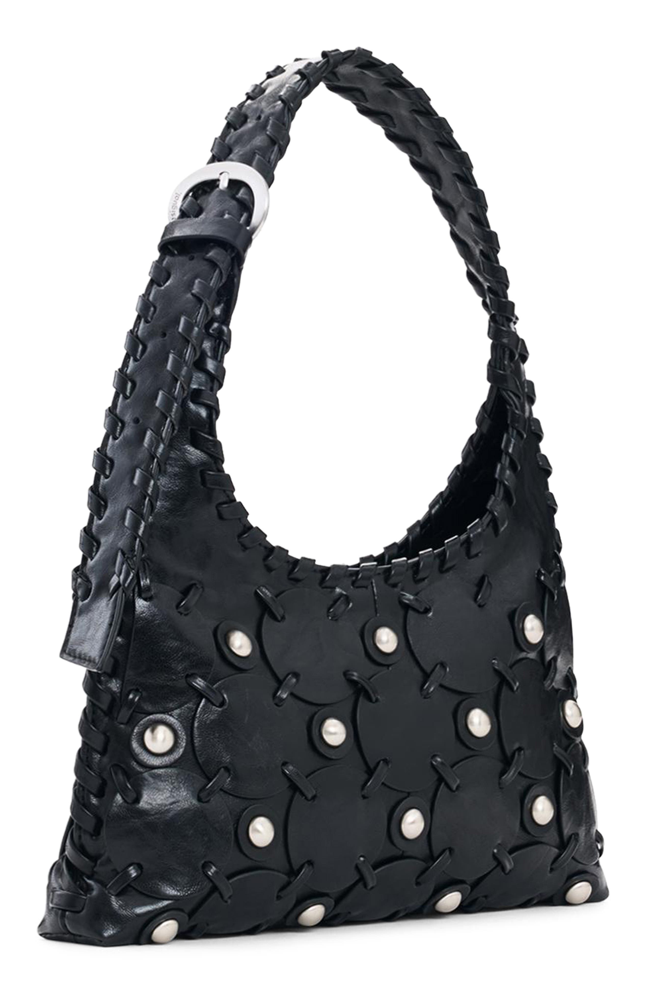 Desigual Studded Faux Leather Shoulder Bag, Alternate, color, Black