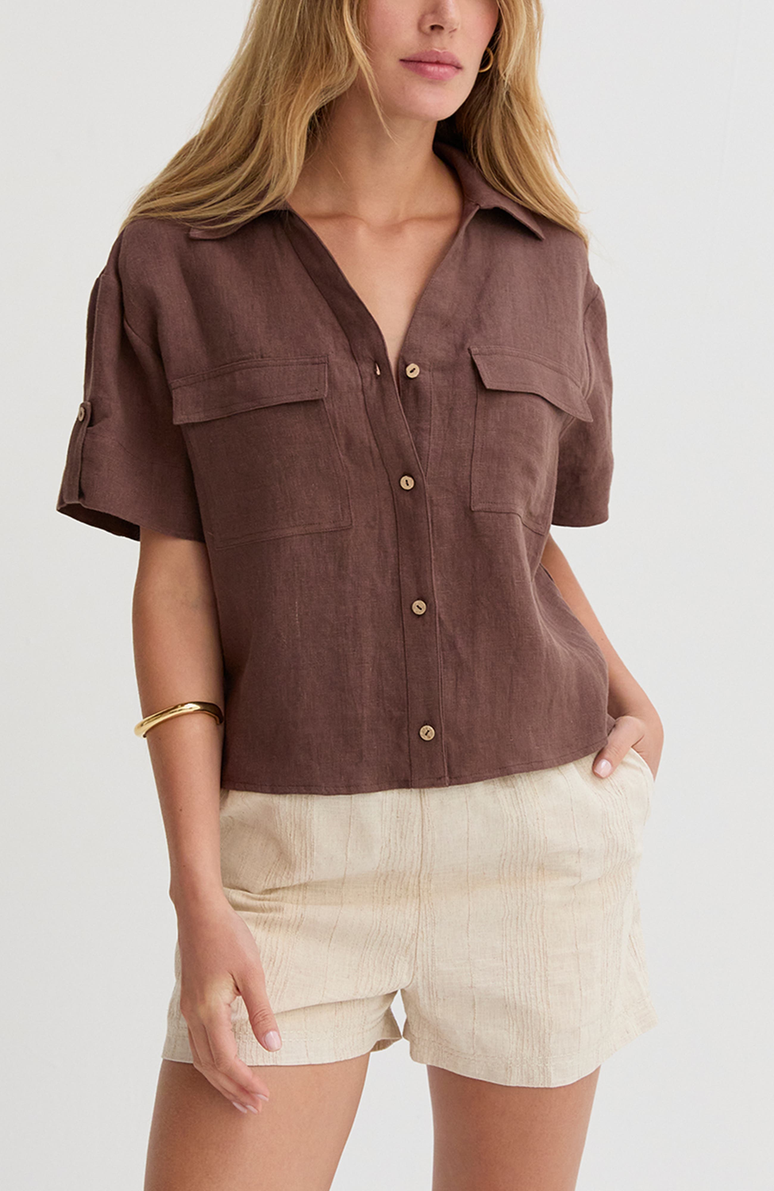Button Down Short Sleeve Linen Top - image 2