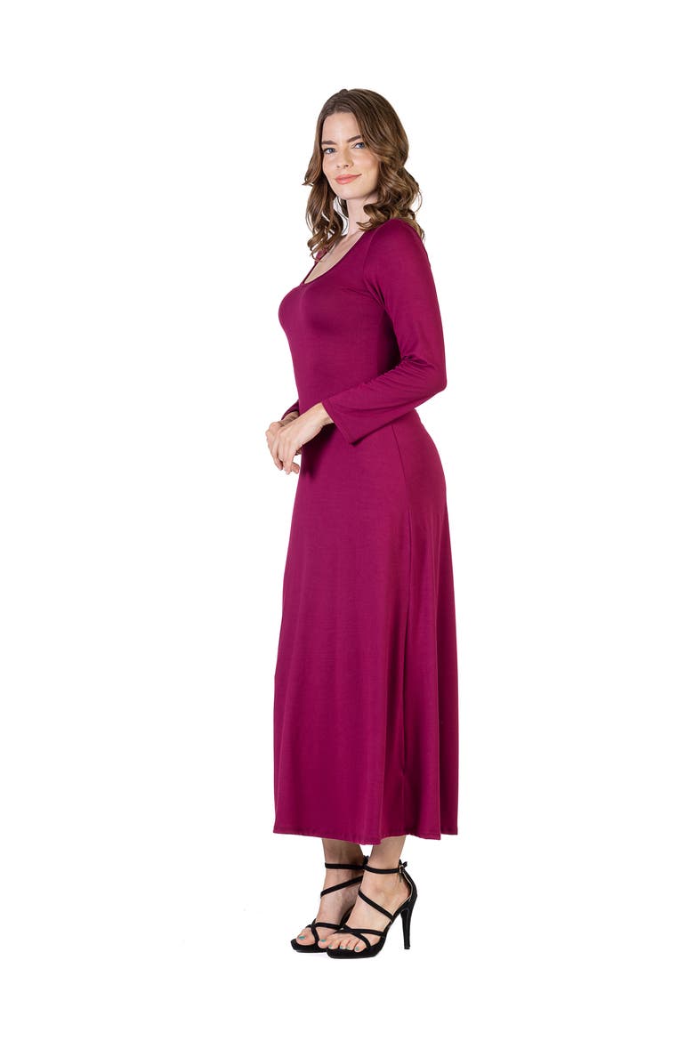 Womens Long Sleeve Maxi Dress, Alternate, color, Wine