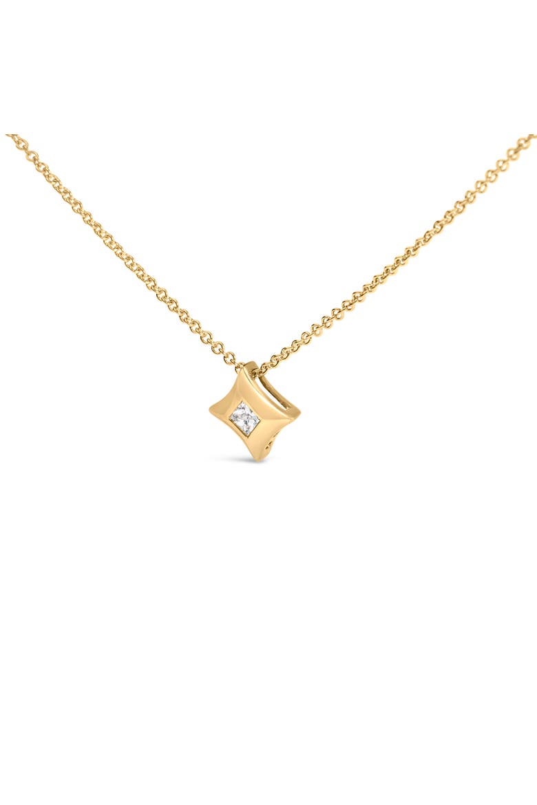 10K Gold 1/5 Cttw Bezel Set Princess Diamond Kite Shaped Solitaire Pendent Necklace, Alternate, color, Yellow