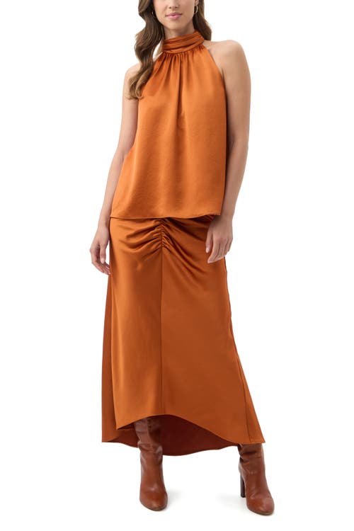 Trina Turk Zana Satin Halter Top In Brown