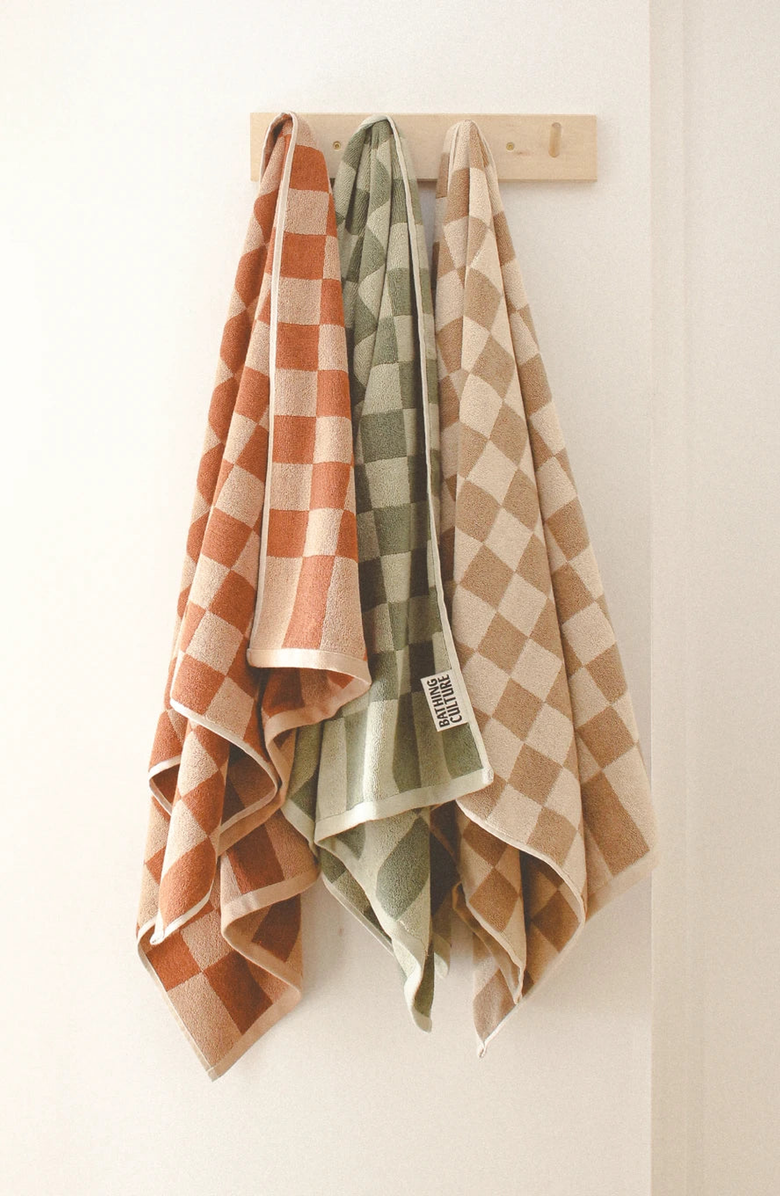 Bathing Culture Bathhouse Check Organic Towel, Alternate, color, Clay