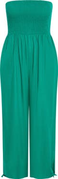 City Chic Ally Smocked Strapless Wide Leg Jumpsuit