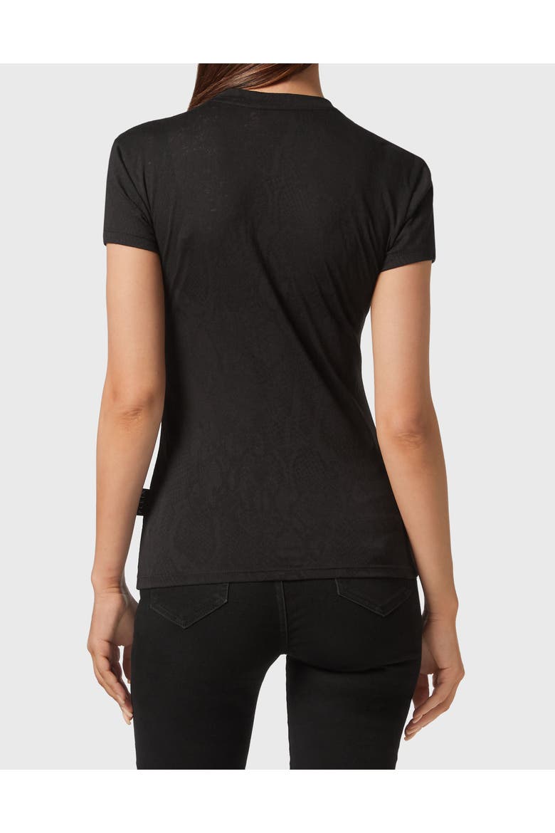 T-Shirt Round Neck Skull Women, Alternate, color, black