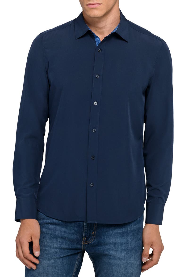 Solid Woven Long Sleeve Basic, Main, color, NAVY
