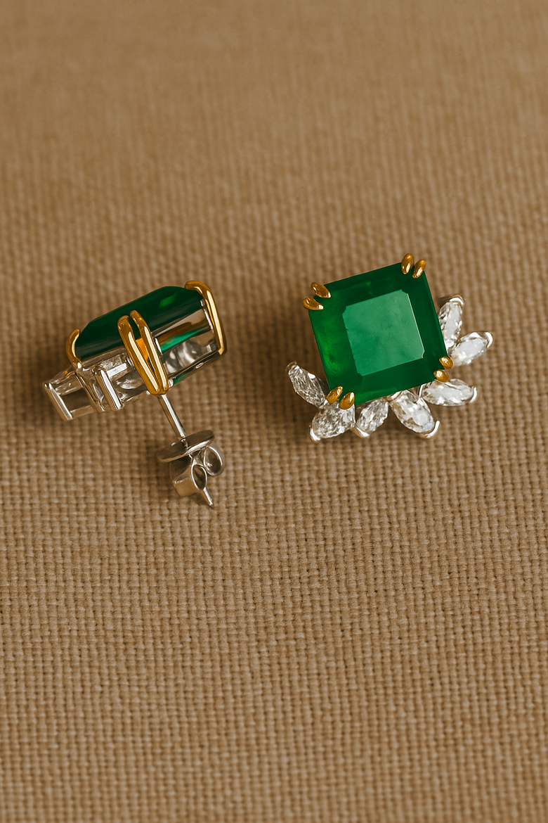 emerald & marquise stud earrings, Alternate, color, green