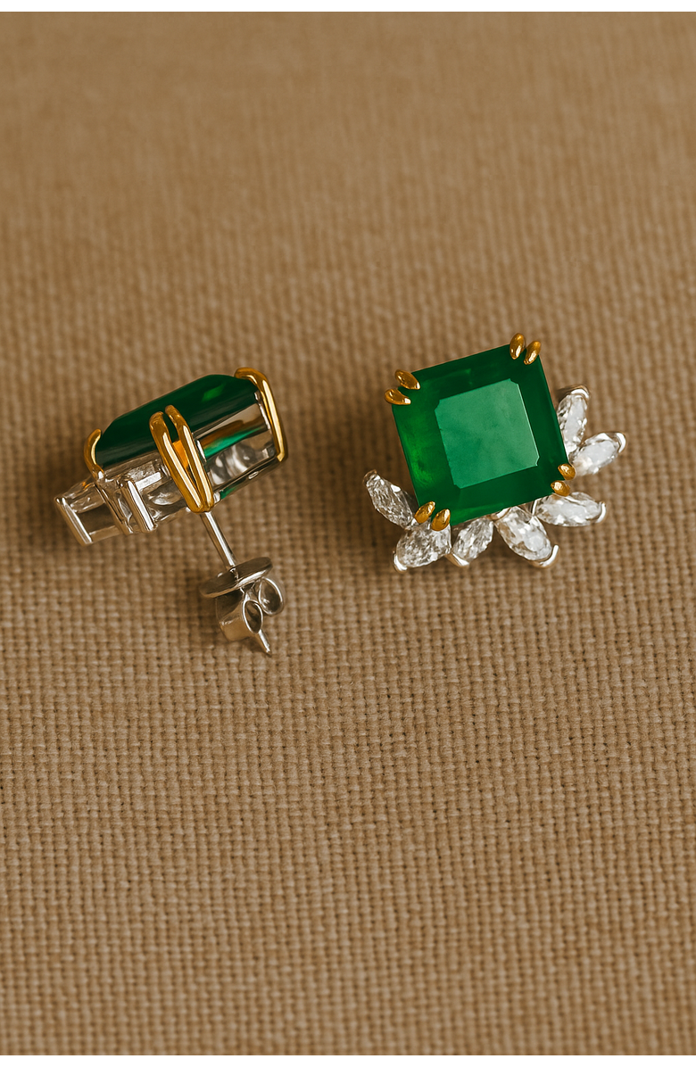 Gemma Azzurro emerald & marquise stud earrings, Alternate, color, Green