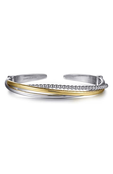 Bujukan 14k Gold and Sterling Silver Bypass Bangle