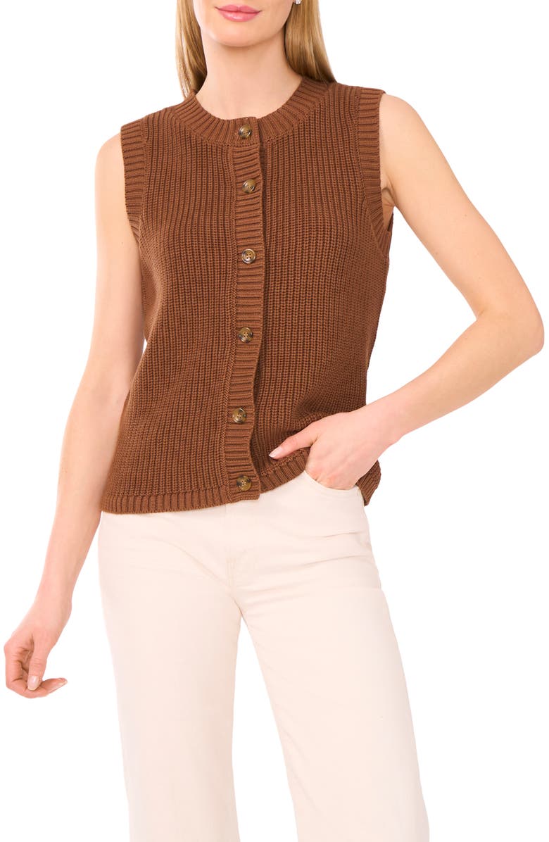 Halogen<sup>®</sup> Sleeveless Cotton Cardigan, Main, color, Rich Cognac