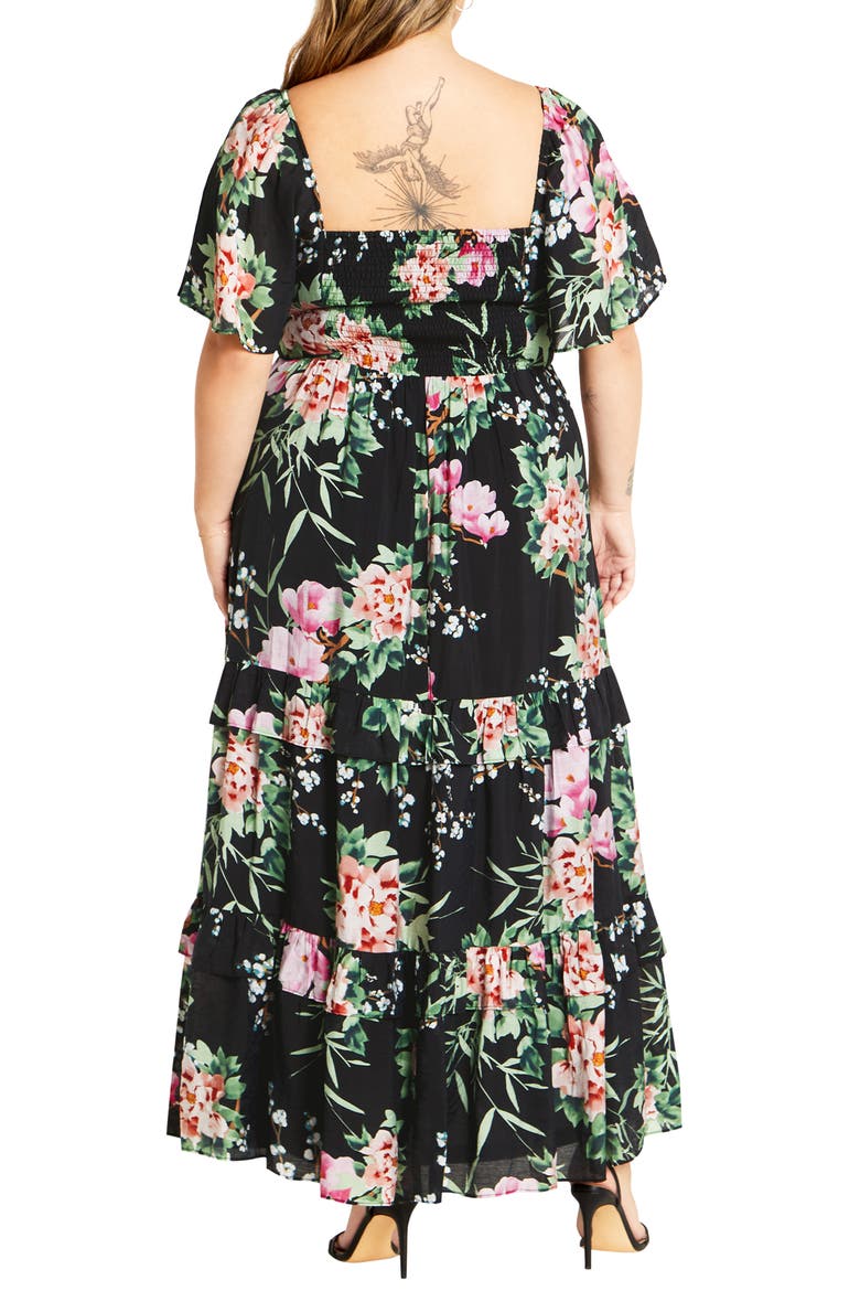 Marci Tiered Print Maxi Dress, Alternate, color, BLK SWEET BLOSSOM