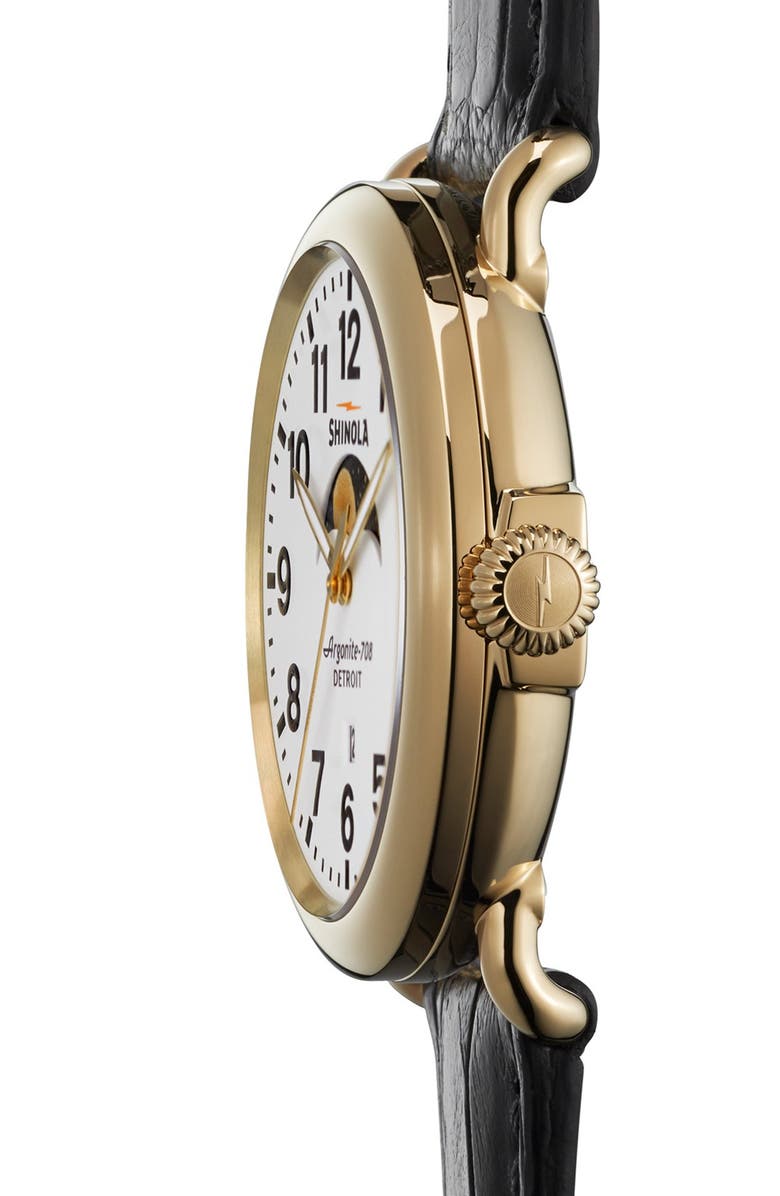 Shinola The Runwell Moon Phase Alligator Strap Watch, 41mm, Alternate, color,