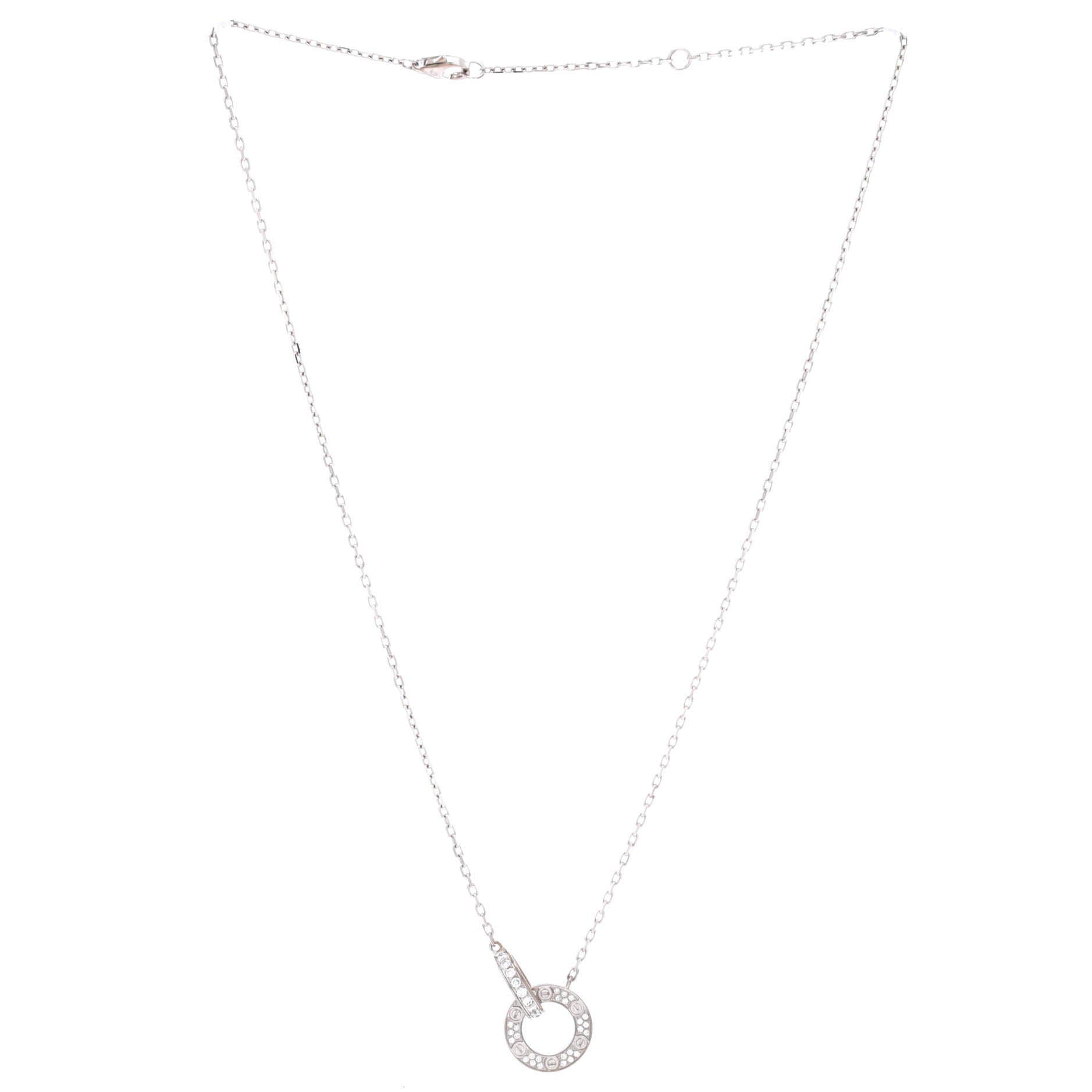 Love Interlocking Pave Necklace 18K White Gold and Diamonds, Alternate, color, Metallic Gold