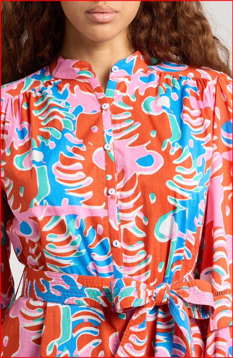 Poupette St Barth Cathy Abstract Print Cotton Cover-Up Shirtdress, Alternate, color, Red Geo Afro