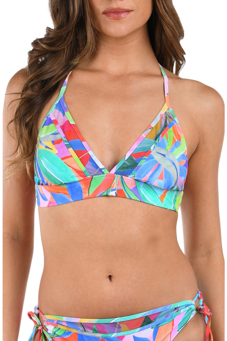 Tropi-Flage Halter Bikini Top, Main, color, BLUE/ GREEN MULTI