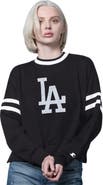 STARTER Women's Starter Black Los Angeles Dodgers Rally Cropped Drop Shoulder Crewneck Sweatshirt