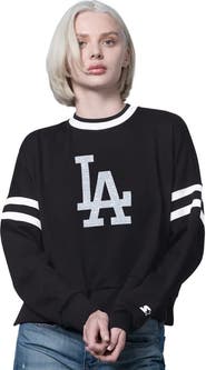STARTER Women's Starter Black Los Angeles Dodgers Rally Cropped Drop Shoulder Crewneck Sweatshirt