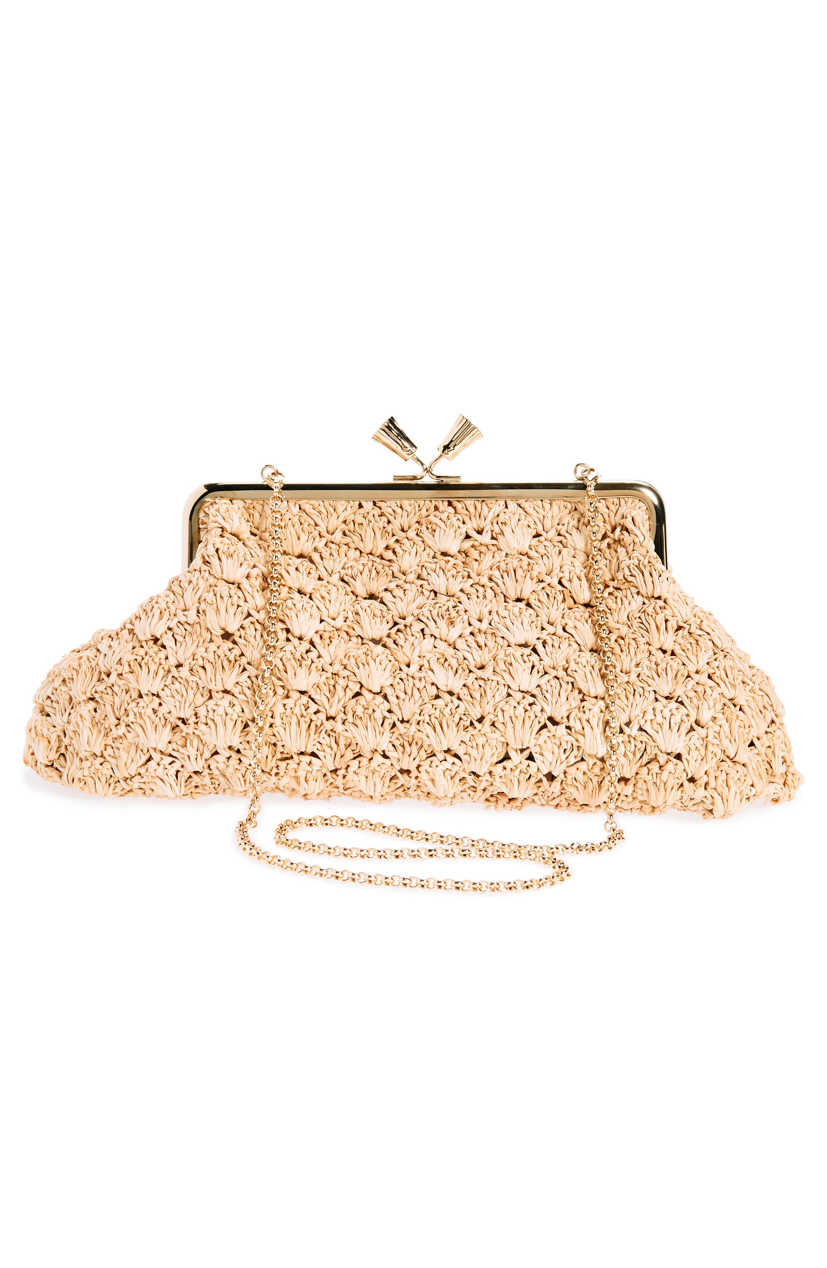 Anya Hindmarch Large Maud Bow Crochet Raffia Clutch, Alternate, color, 
