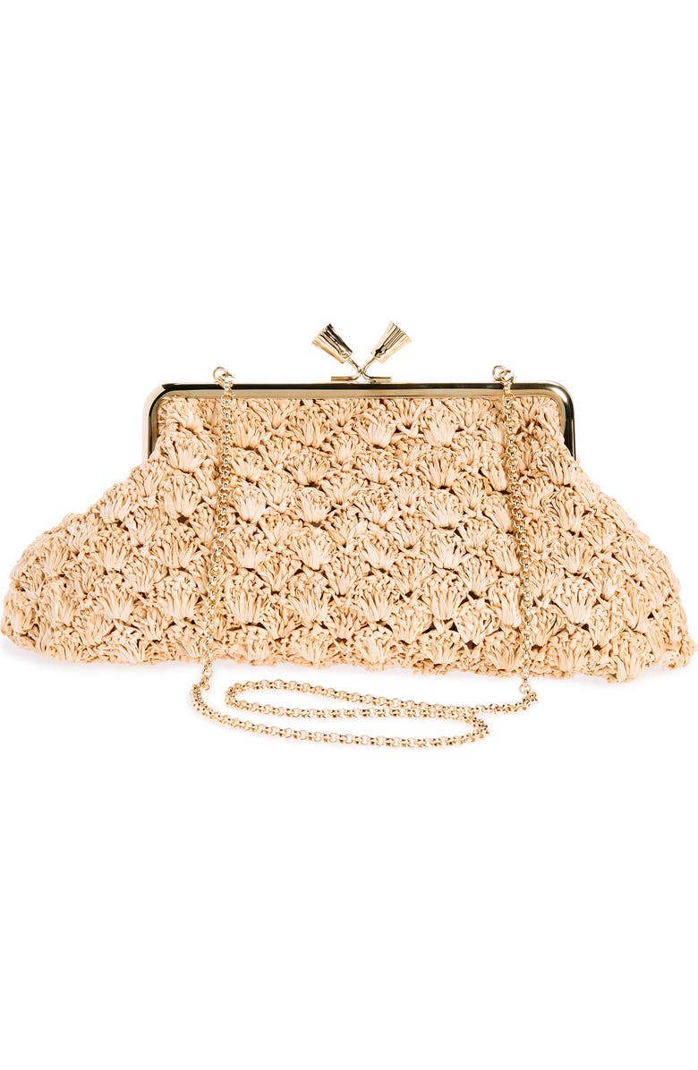 Anya Hindmarch Large Maud Bow Crochet Raffia Clutch, Alternate, color,