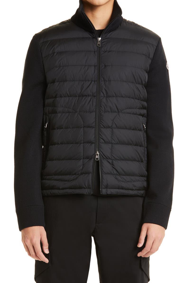 Moncler Quilted Down & Knit Cardigan, Main, color,